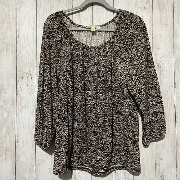 Michael Kors Persian Leopard Print Knit Jersey Peasant Top Women's Size L - Picture 1 of 7
